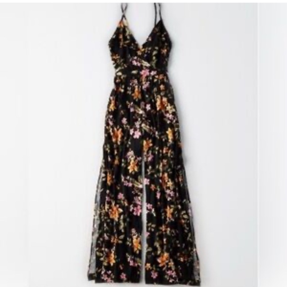 American Eagle Outfitters Pants - American Eagle Outfitters Floral Jumpsuit - Black and Multicolor
